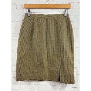 Fundamental Things Petites Skirt Womens Size 6 Red Green Beige Houndstooth Tweed